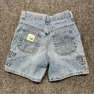 Vintage Lee Riveted Cargo Jean Shorts Blue Denim USA Made Youth
